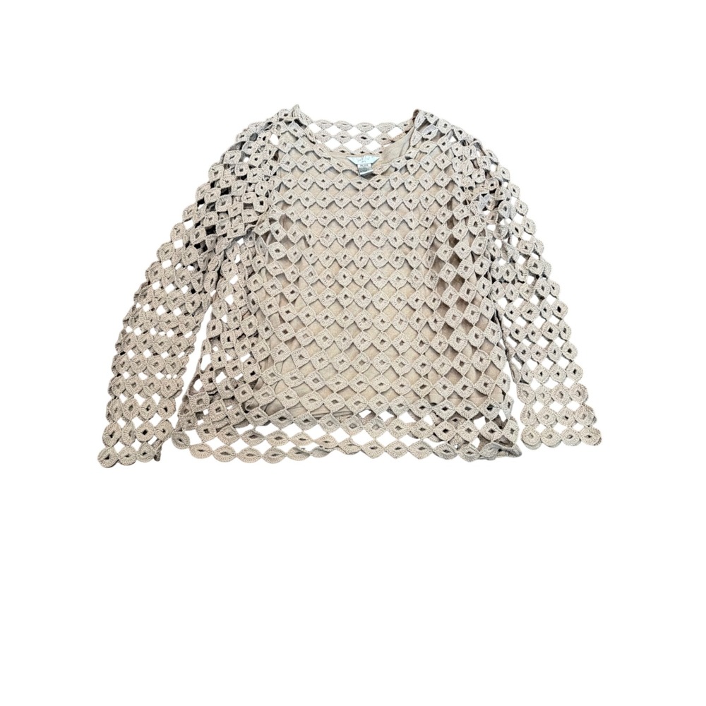 Outfit Petite JPR Crochet Sweater Tan Open Knit 2-Piece Set PL